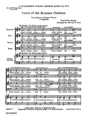 CAROL OF THE RUSSIAN CHLDREN SATB A CAPPELLA