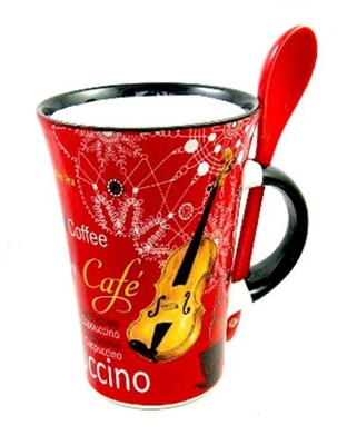 CAPPUCCINO MUG WITH SPOON VIOLIN RED