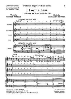 BRITTEN - I LOVD A LASS SATB/PIANO