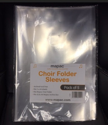 CHOIR FOLDER SLEEVES FOR SINGLE SHEETS (PACK OF 5)