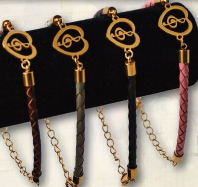 CHARM BRACELET HEART SHAPE BROWN LEATHER
