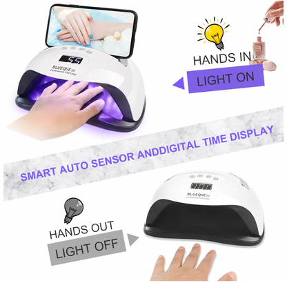 Blueque V9 Premium Nail Lamp Dryer 36 LEDs 168w UV Professional Fast Dry for All Nail Gels Polish with Phone Holder