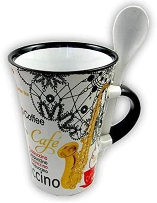 CAPPUCCINO MUG WITH SPOON SAXOPHONE WHITE