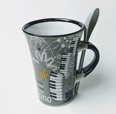 CAPPUCCINO MUG WITH SPOON PIANO GREY