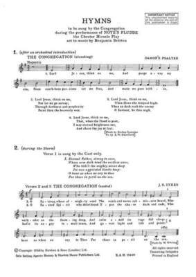 BRITTEN - HYMN SHEET FROM NOYES FLUDDE
