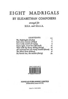 8 MADRIGALS ELIZABETHAN SSA & SSAA