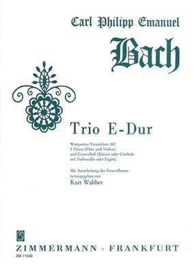 CPE BACH - TRIO E MAJOR WQ 162 FOR 2 FLUTES/PIANO